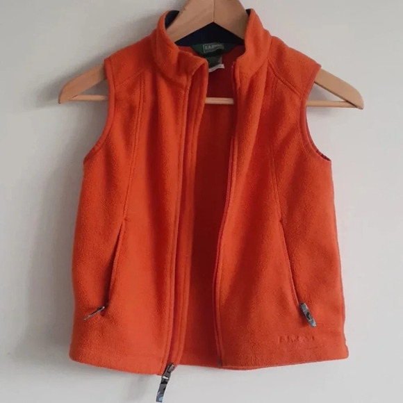 LL Bean orange  Kids Fleece Vest Jacket - Picture 1 of 7